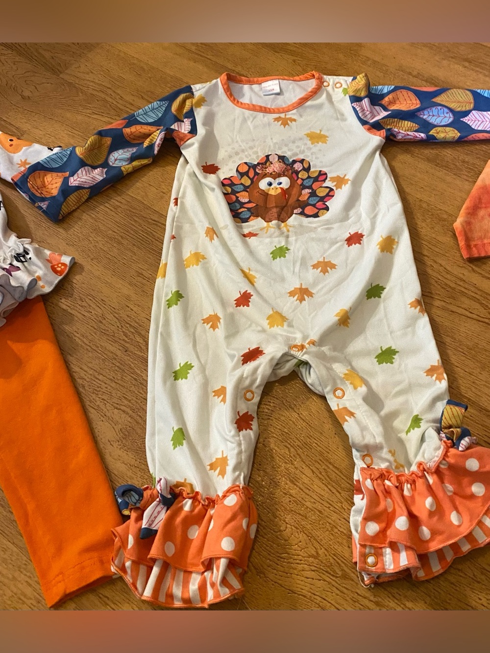 Thanksgiving Penelope Plumm Boutique one piece outfit 12 months ruffled bottom
